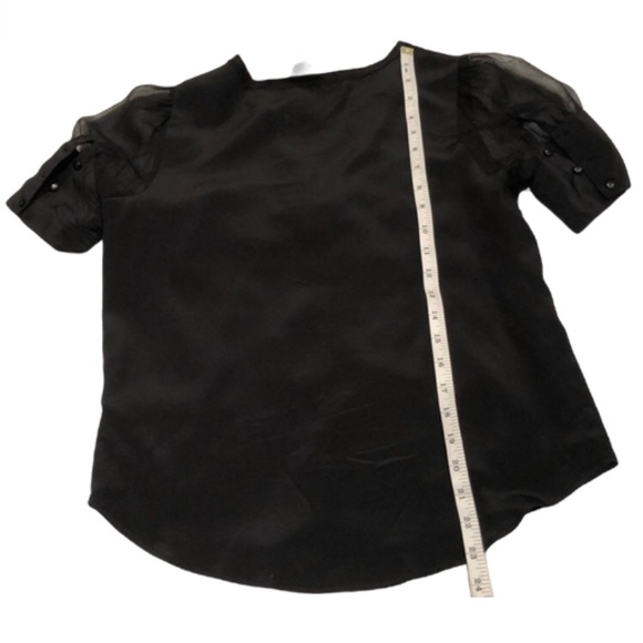 Hoss Intropia Black Silk Top with Beaded/ Sequin Bow and Puffed Sleeves - Picture 7 of 13